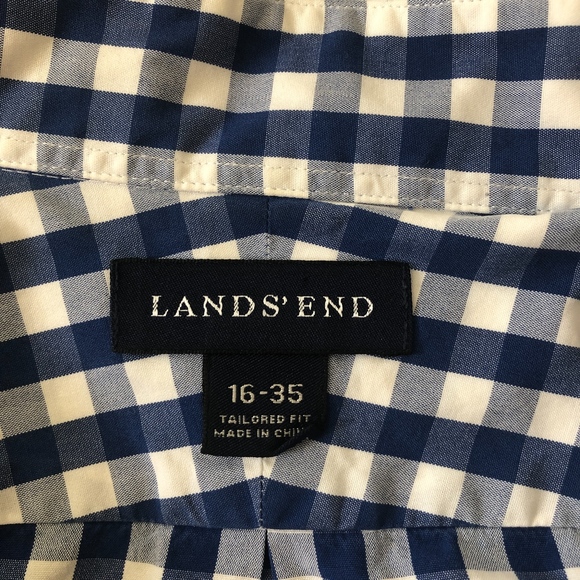 Lands End 16/35 Button Front Blue Check Oxford - Picture 6 of 8
